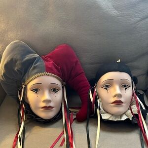 Vintage Venetian Porcelain Jester Face Mardi Gras Heads Decor HandPainted